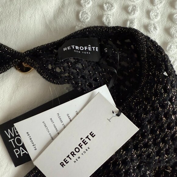 NWT Retrofête Elvana Knit Crochet Maxi Dress In Black Sz Small Open Back V-Neck - Picture 3 of 11